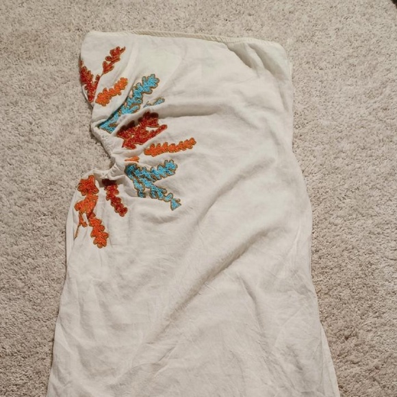 ANTHROPOLOGIE Celandine Strapless Cutout Linen Blend Beaded Dress - Picture 7 of 9